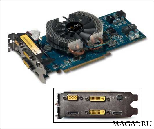 Zotac GeForce 9600 GT с шестью интерфейсами на задней панели Zotac GeForce 9600 GT с шестью интерфейсами на задней панели