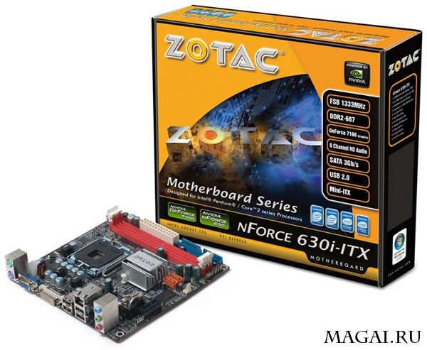 Mini-ITX плата Zotac nForce 630i-ITX с выходами DVI и VGA Mini-ITX плата Zotac nForce 630i-ITX с выходами DVI и VGA