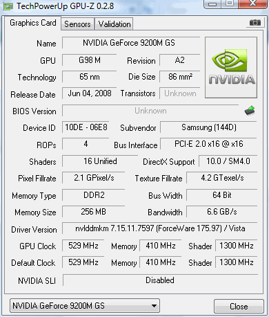 NVIDIA GeForce 9200M GS NVIDIA GeForce 9200M GS