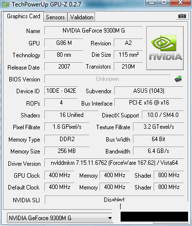 NVIDIA GeForce 9200M GS NVIDIA GeForce 9200M GS