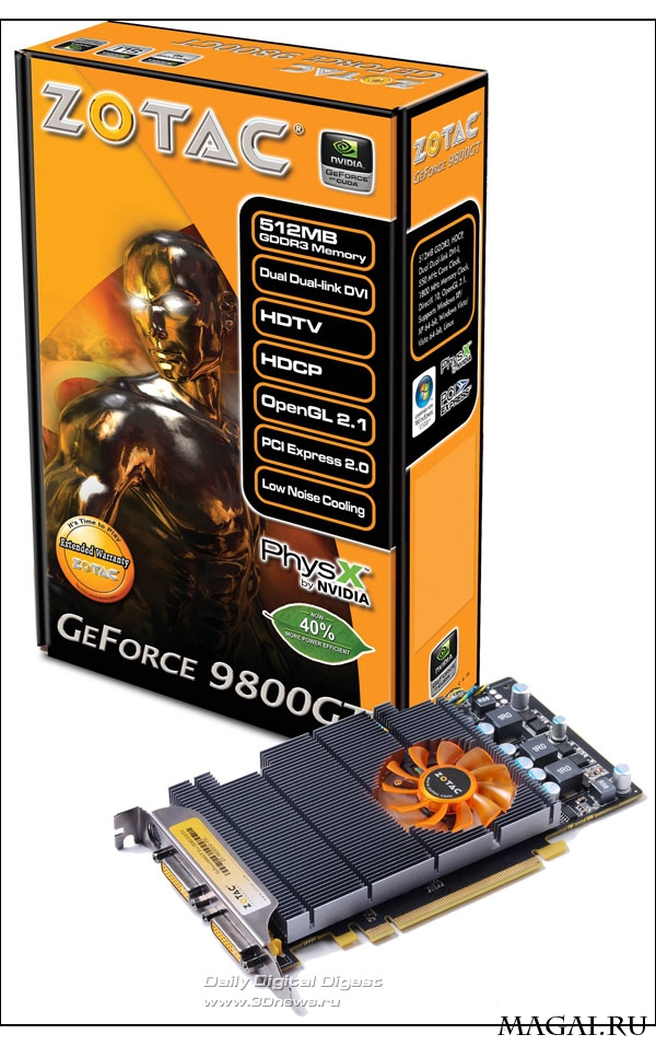 Энергетически эффективная видеокарта Zotac GeForce 9800 GT Eco Энергетически эффективная видеокарта Zotac GeForce 9800 GT Eco