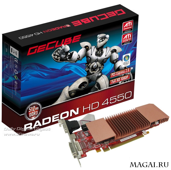 GeCube Radeon HD 4550: низкий профиль, пассивное охлаждение GeCube Radeon HD 4550: низкий профиль, пассивное охлаждение